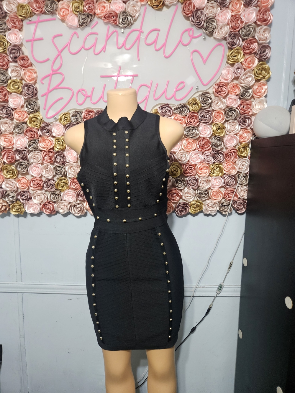 Fashion Nova Black Studded Sleeveless Mini Dress